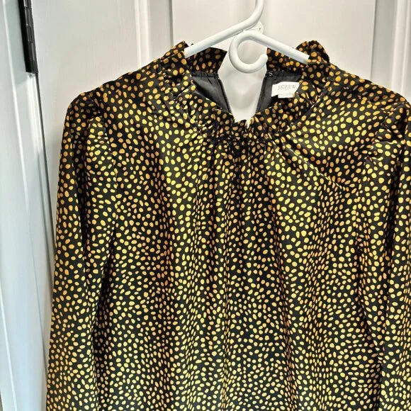 EUC J. Crew Factory Women's Size 6 Gold Dotted Black Dress Animal print - Picture 8 of 13